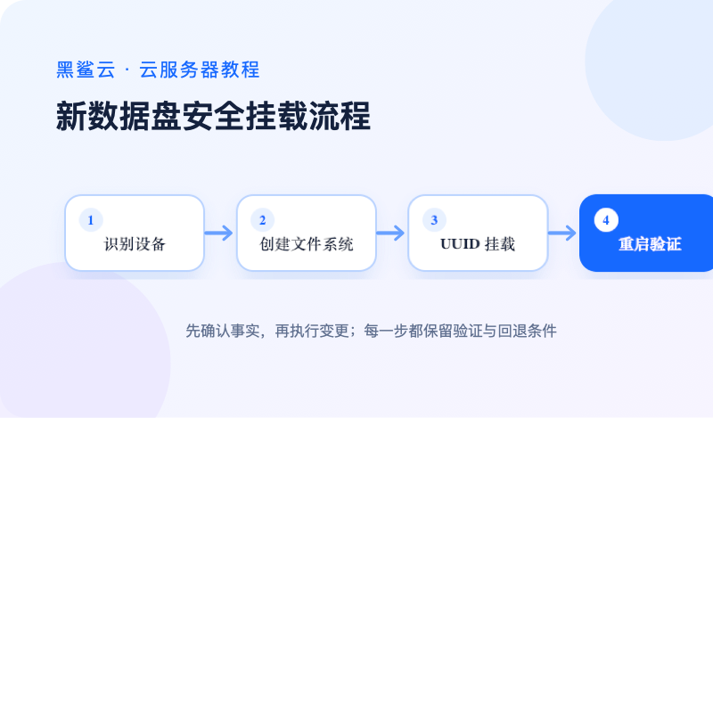 Linux 新数据盘从识别到永久挂载的操作流程图