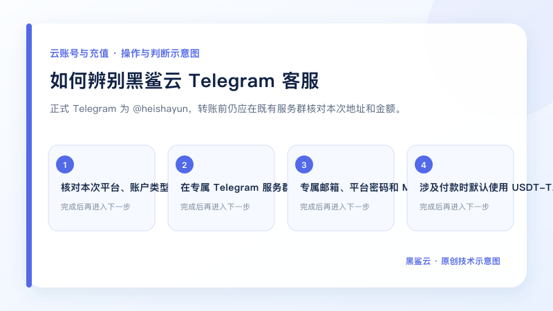 如何辨别黑鲨云 Telegram 客服的关键检查点和操作顺序示意图